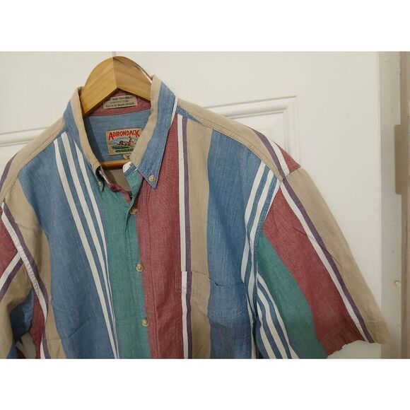 Vintage adirondack mens medium BRUSH WASHED CHAMBRAY green tan shirt country - Picture 3 of 7